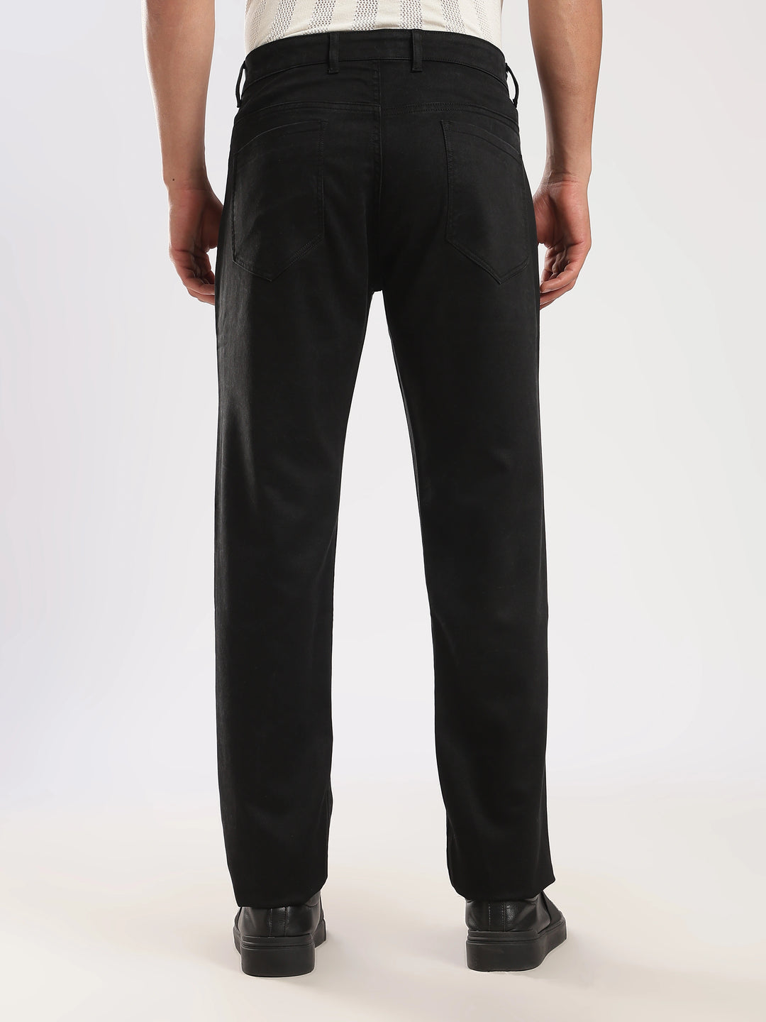 Black Cotton Regular Fit Travel Pant