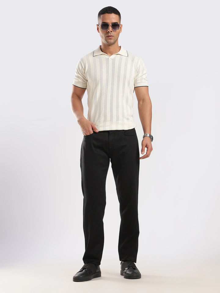 Black Cotton Regular Fit Travel Pant