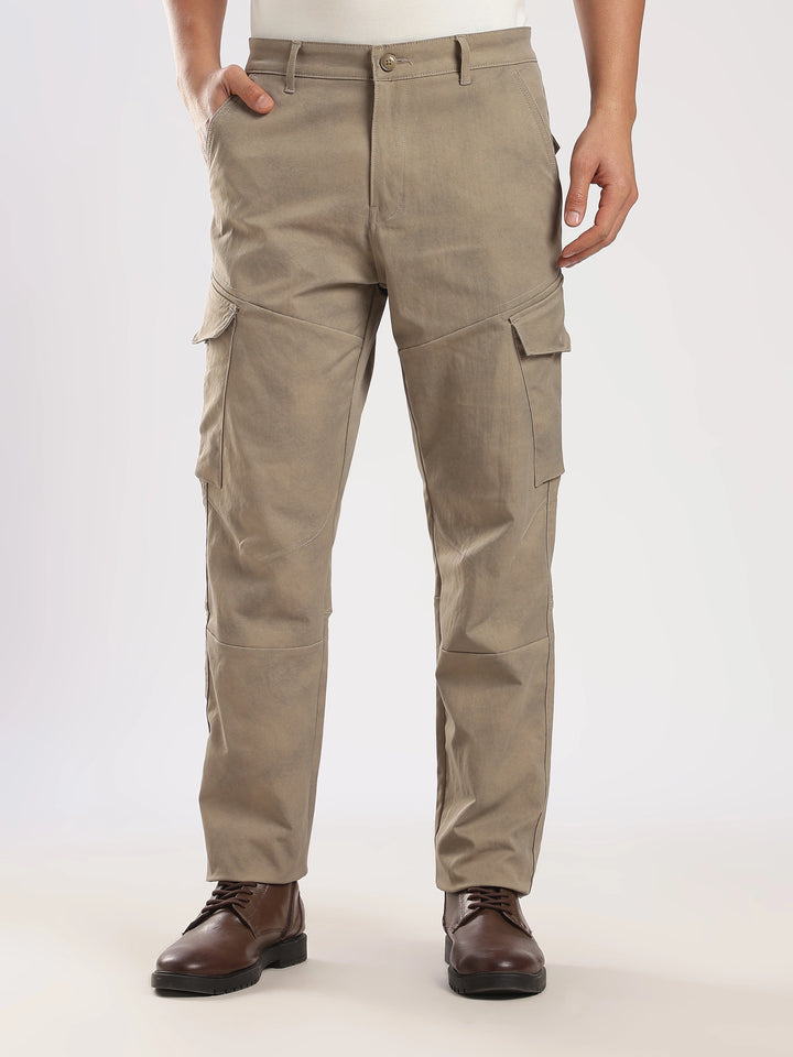 Light Brown Cotton Regular Fit Cargo Pant