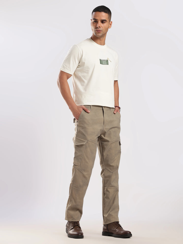 Light Brown Cotton Regular Fit Cargo Pant