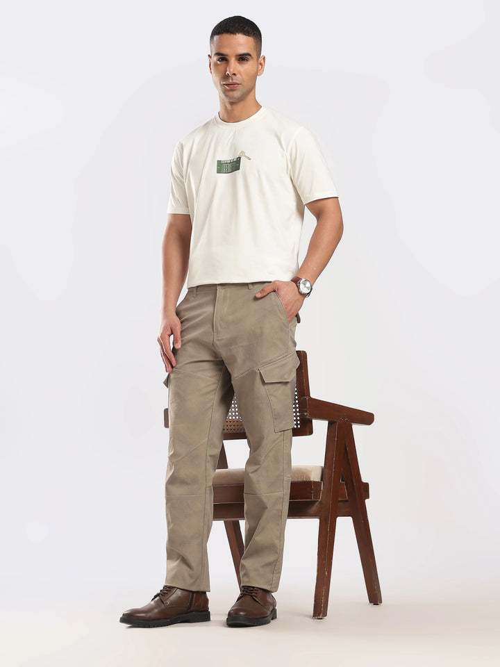 Light Brown Cotton Regular Fit Cargo Pant
