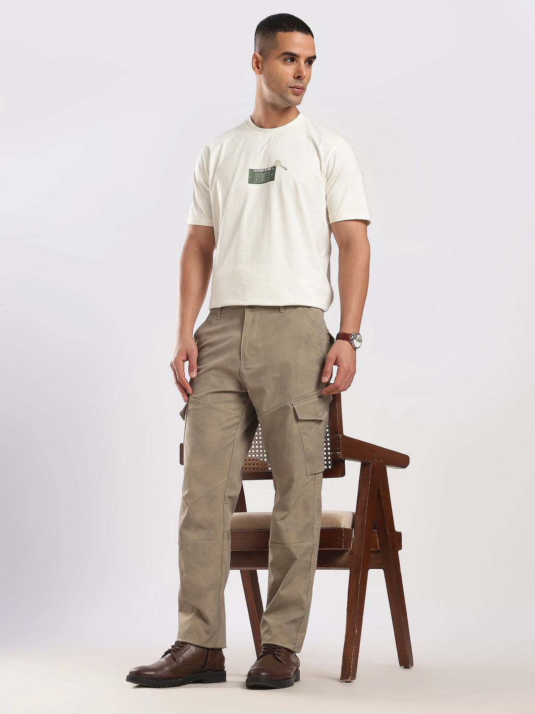 Light Brown Cotton Regular Fit Cargo Pant