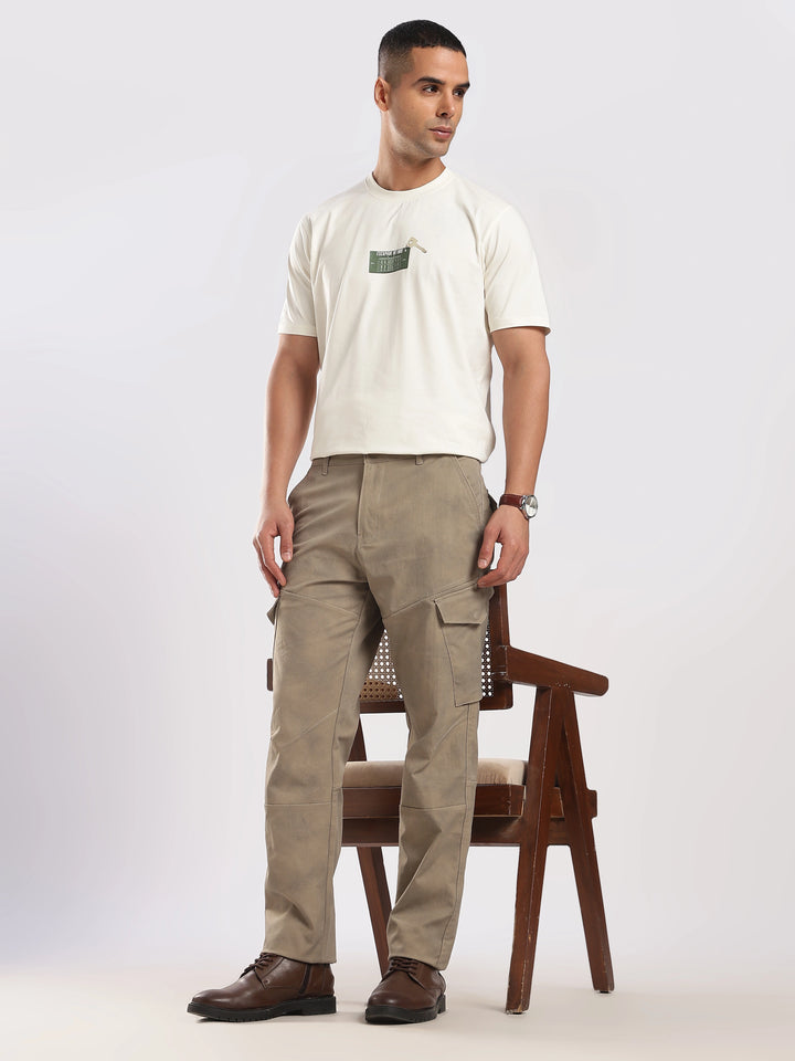 Light Brown Cotton Regular Fit Cargo Pant