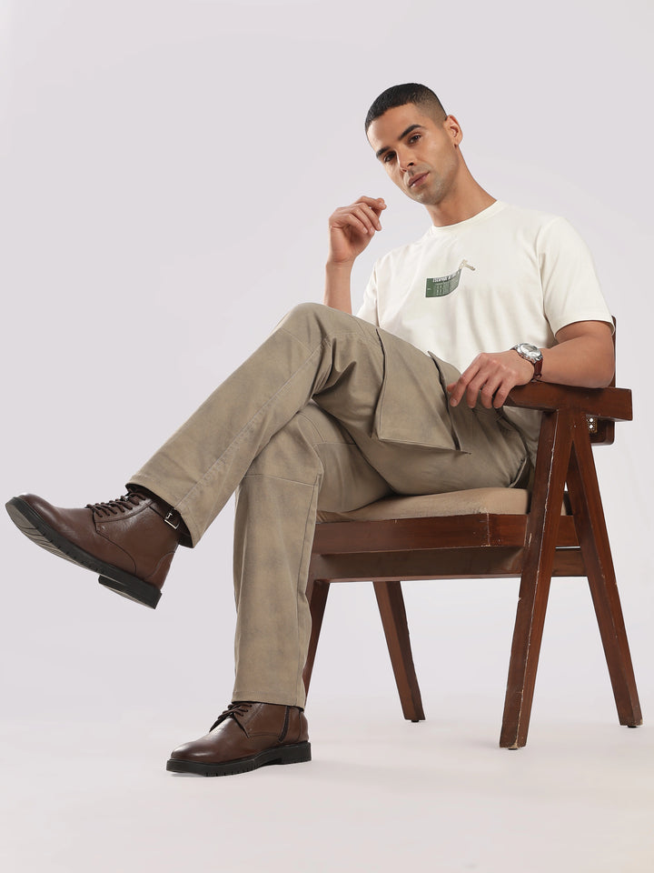 Light Brown Cotton Regular Fit Cargo Pant