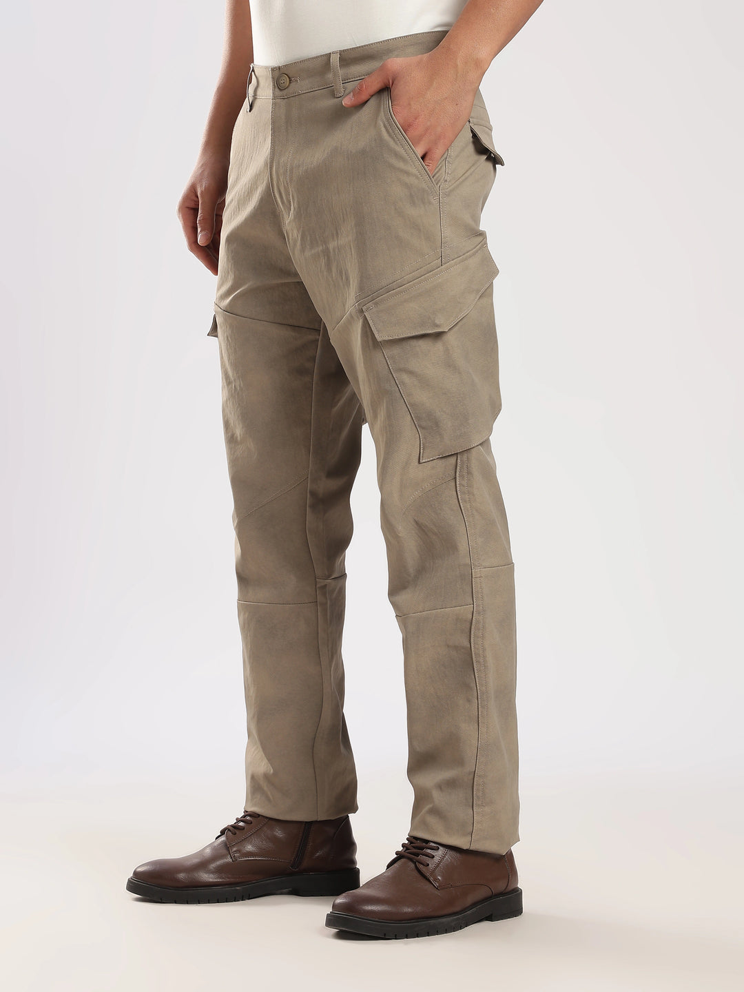 Light Brown Cotton Regular Fit Cargo Pant