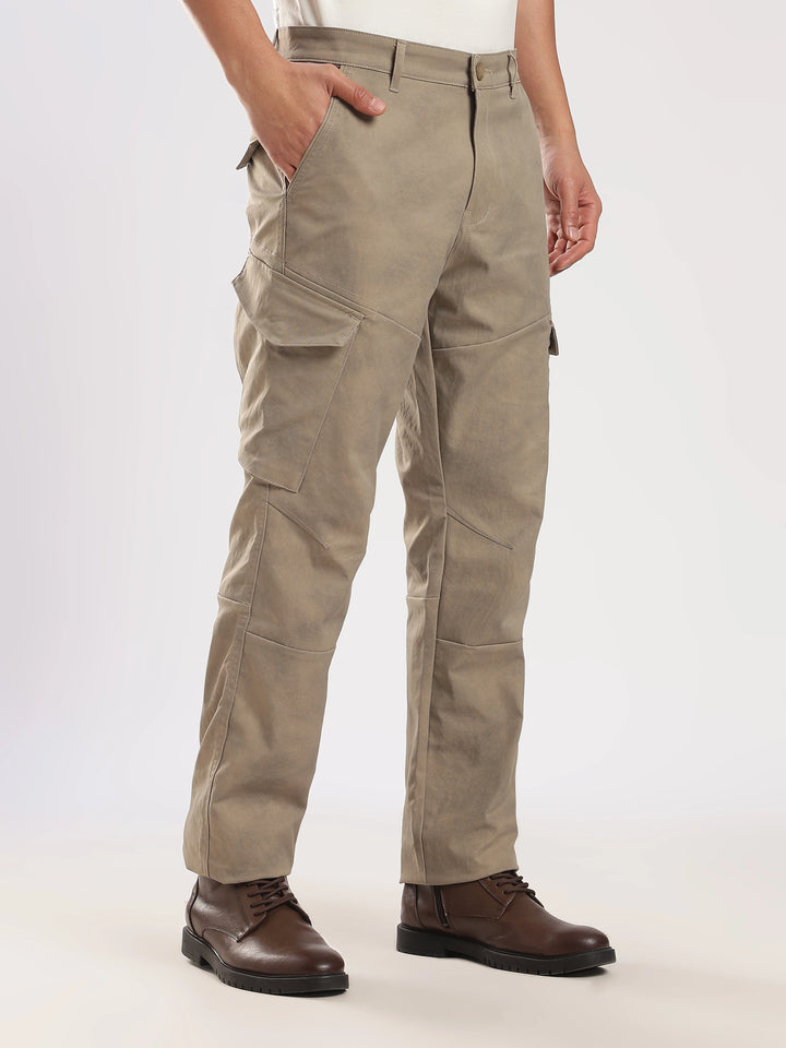Light Brown Cotton Regular Fit Cargo Pant