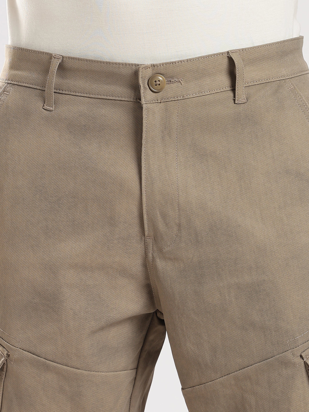Light Brown Cotton Regular Fit Cargo Pant