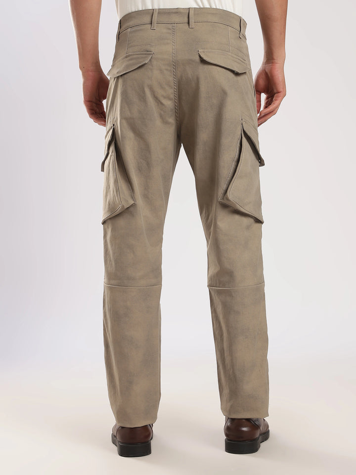 Light Brown Cotton Regular Fit Cargo Pant