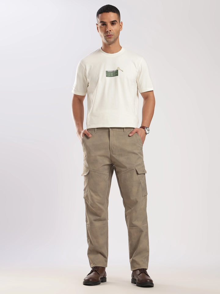 Light Brown Cotton Regular Fit Cargo Pant