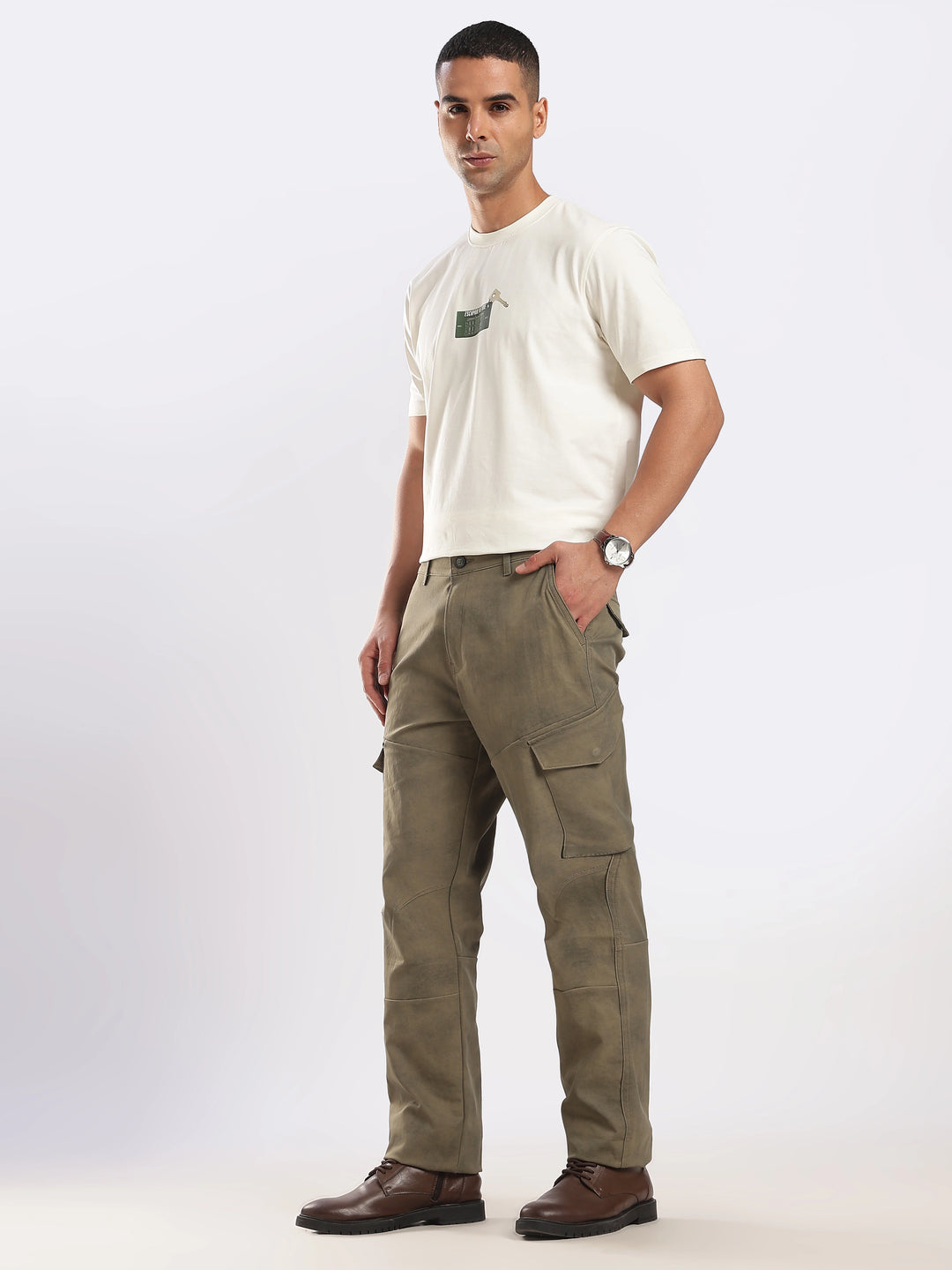 Olive Cotton Regular Fit Cargo Pant