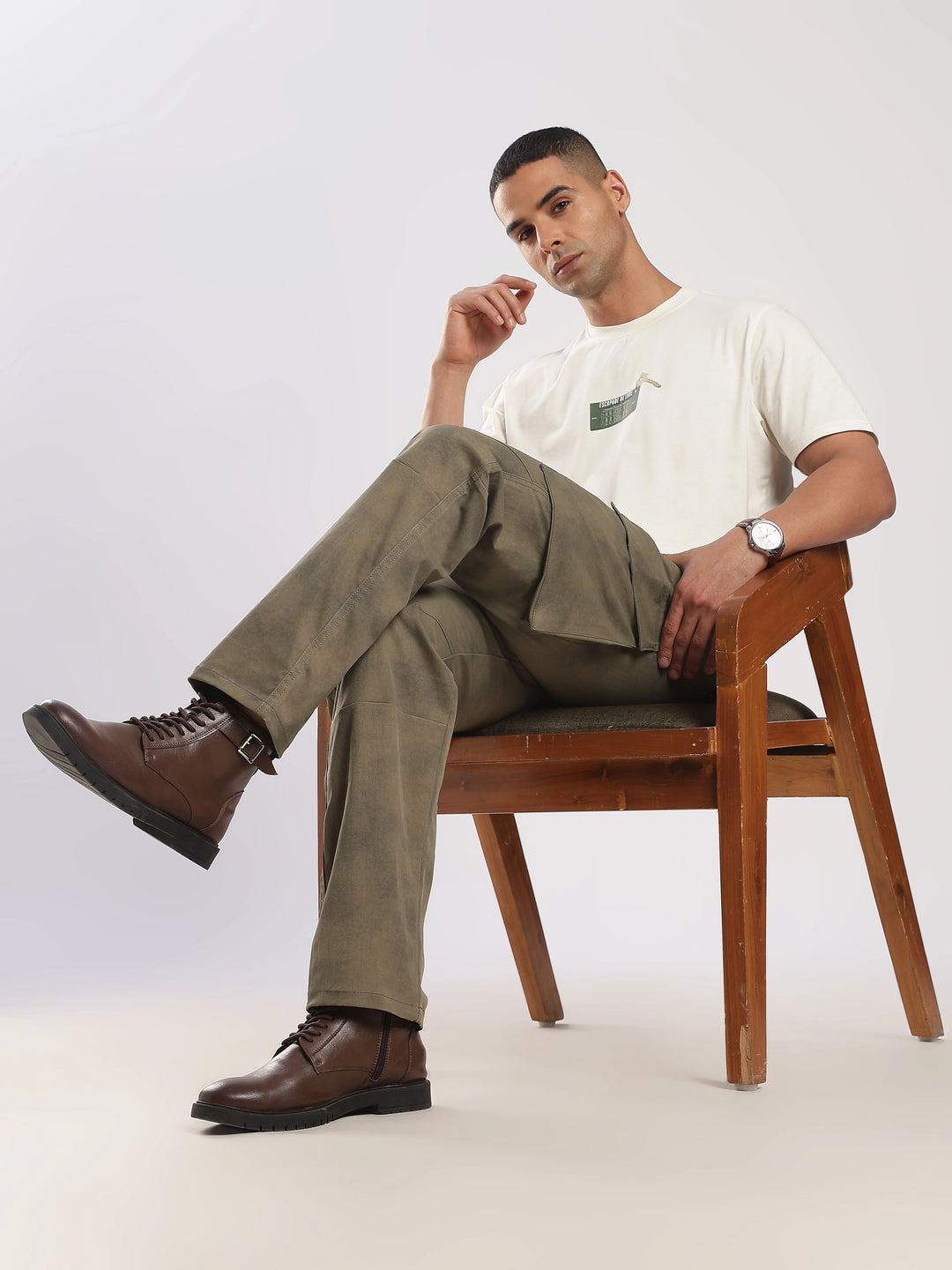 Olive Cotton Regular Fit Cargo Pant