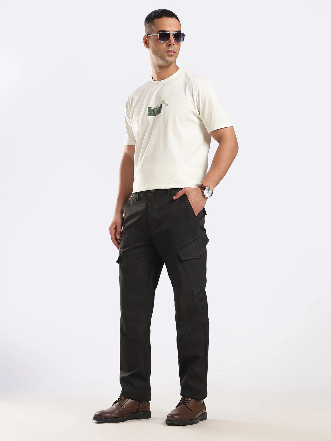 Navy Cotton Regular Fit Cargo Pant