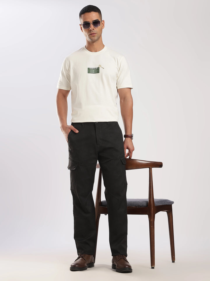 Navy Cotton Regular Fit Cargo Pant