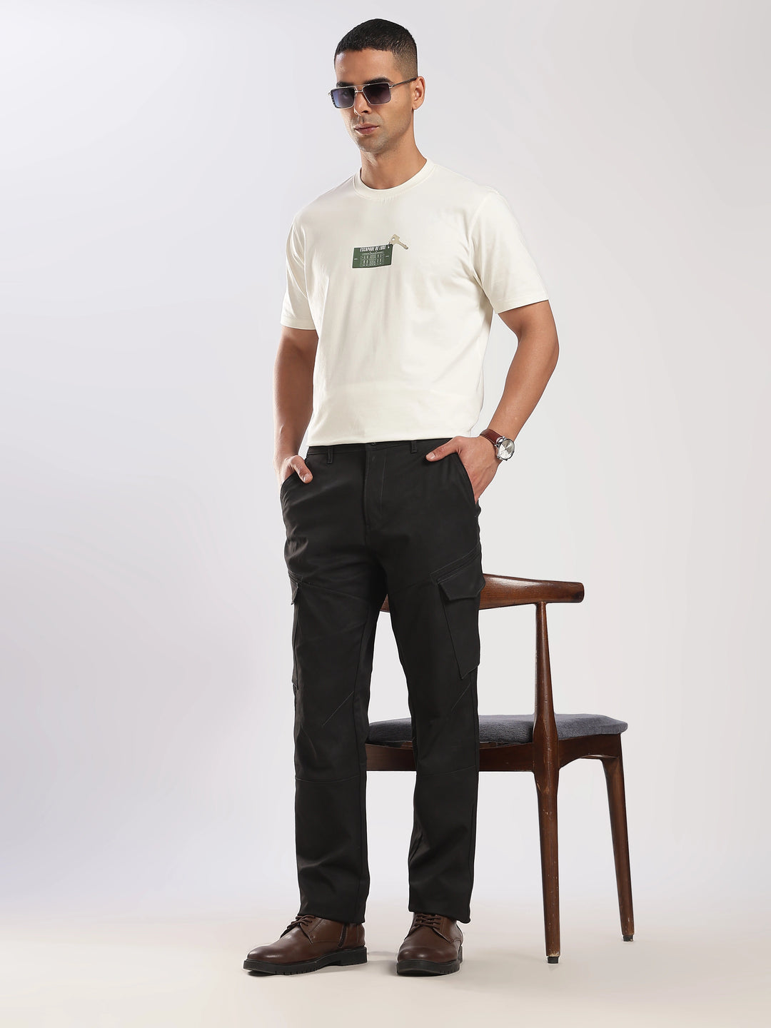 Navy Cotton Regular Fit Cargo Pant