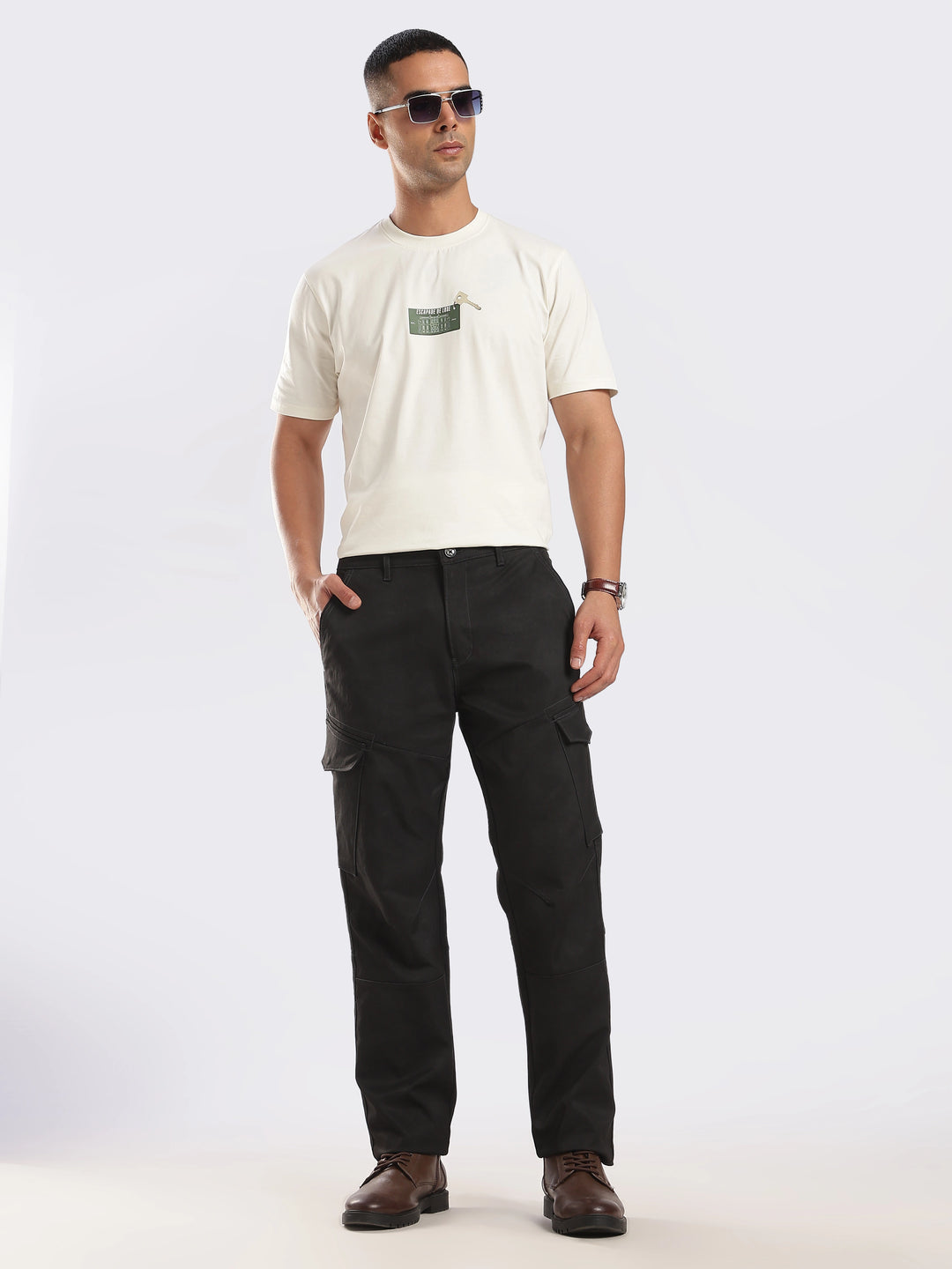 Navy Cotton Regular Fit Cargo Pant