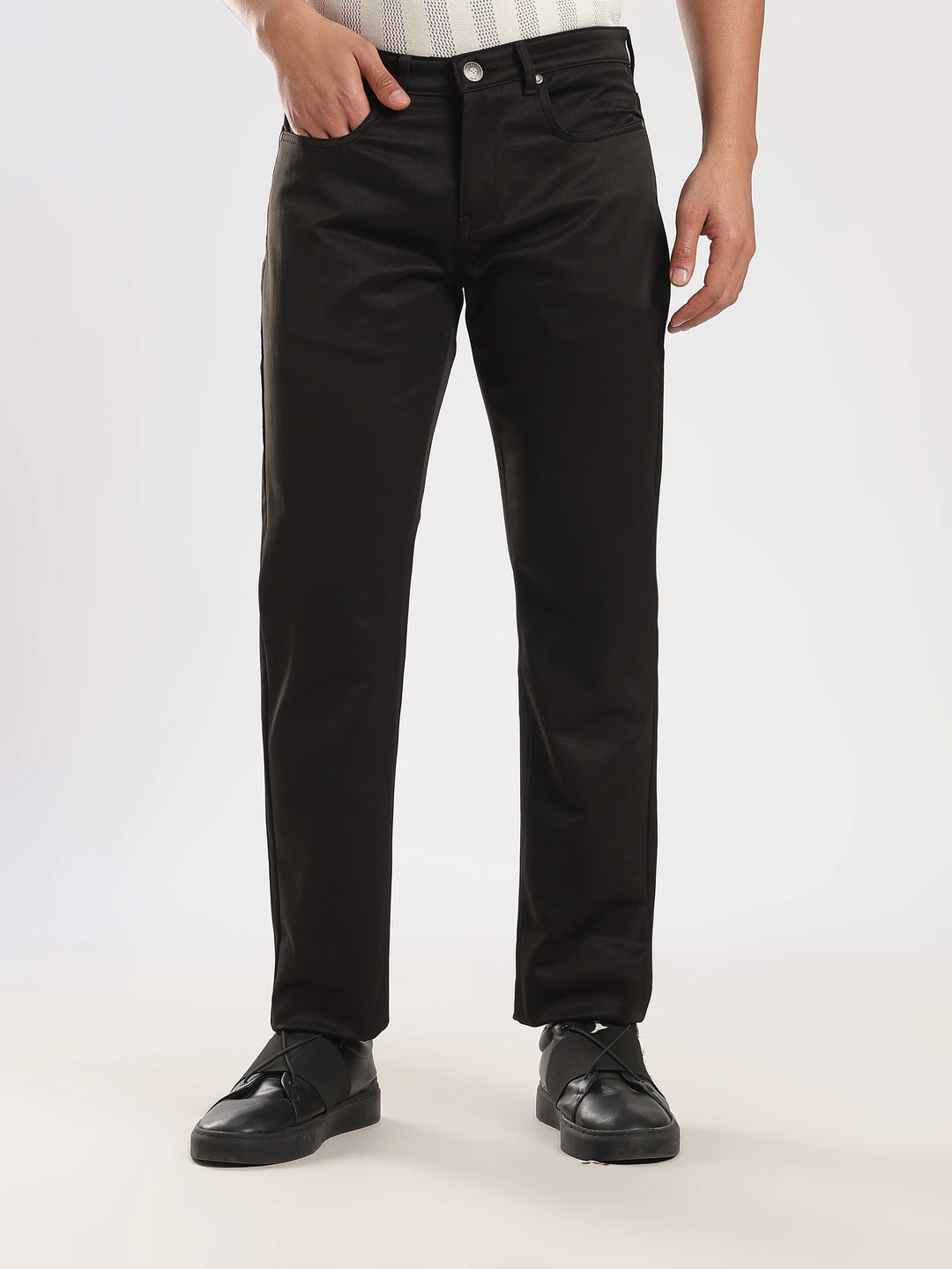 Black Cotton Regular Fit Trouser