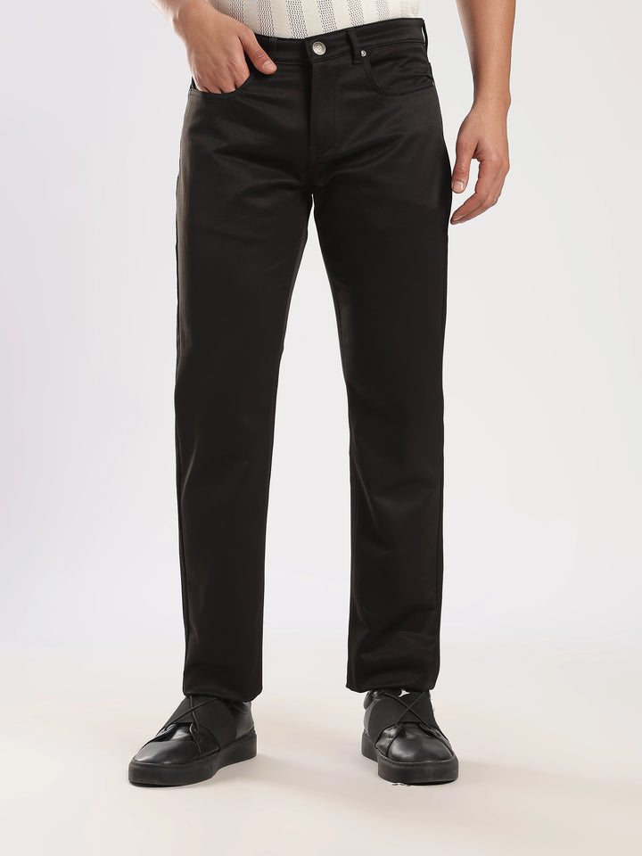 Black Cotton Regular Fit Trouser