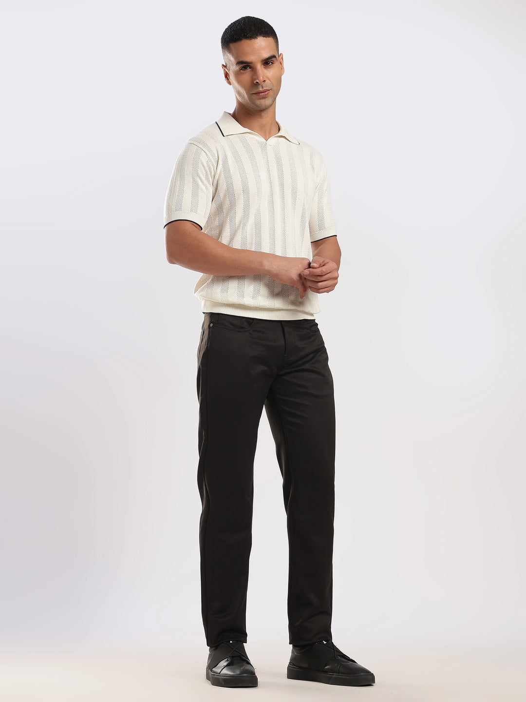 Black Cotton Regular Fit Trouser