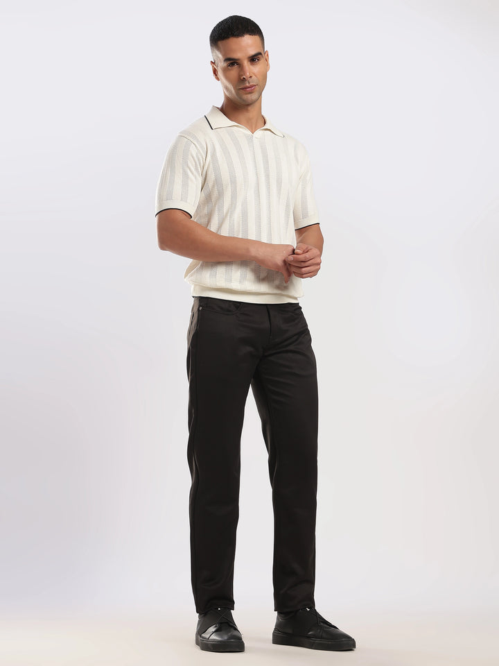 Black Cotton Regular Fit Trouser