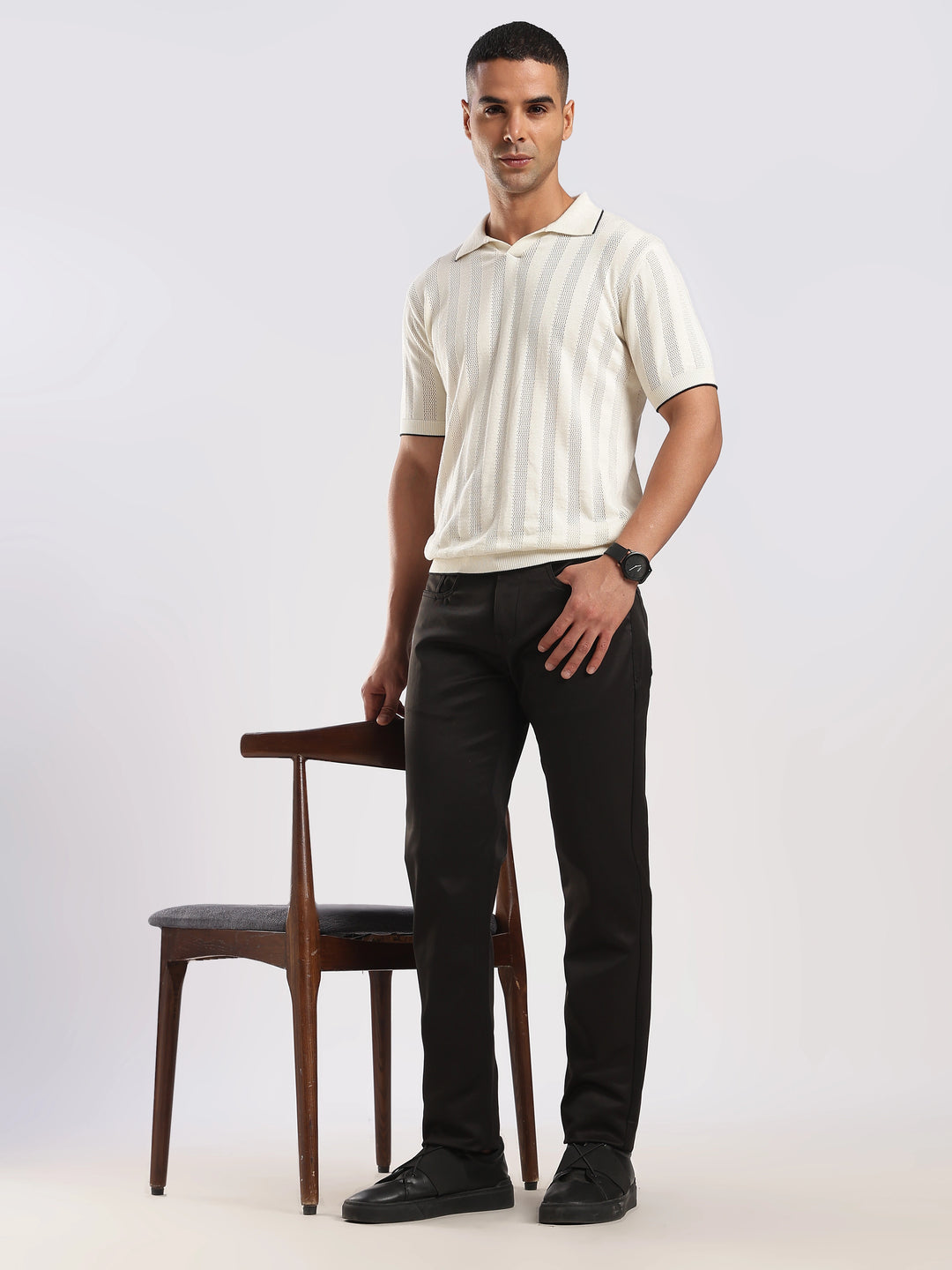 Black Cotton Regular Fit Trouser