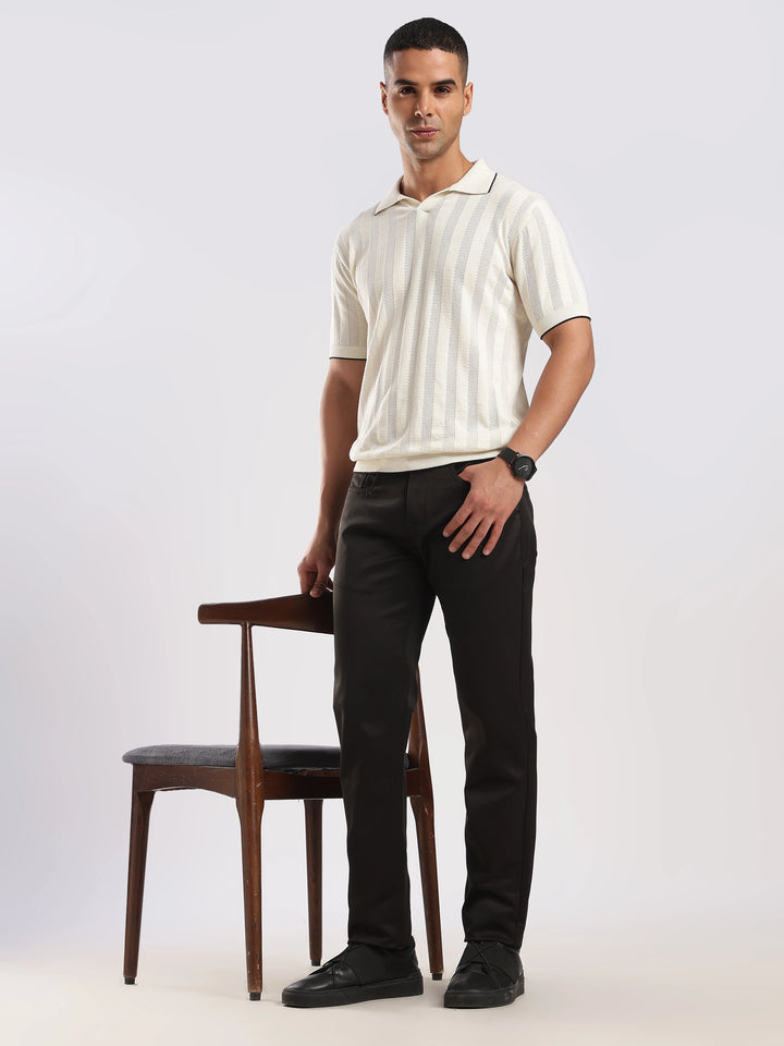 Black Cotton Regular Fit Trouser