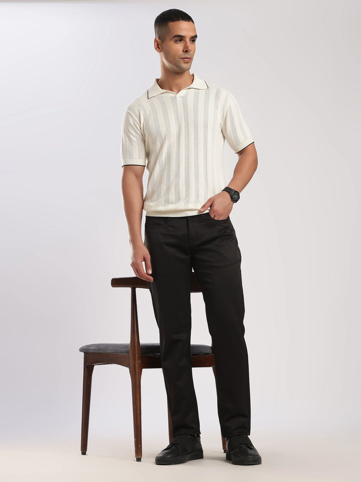 Black Cotton Regular Fit Trouser