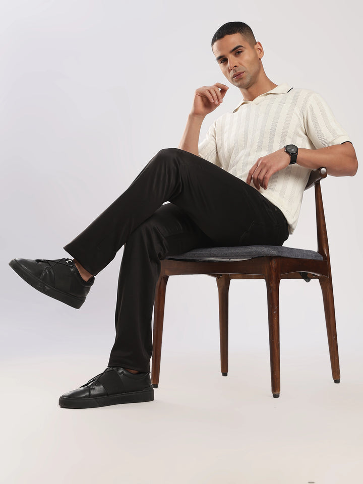 Black Cotton Regular Fit Trouser