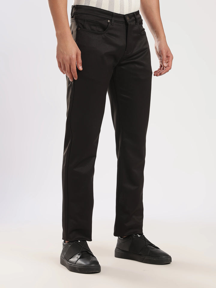 Black Cotton Regular Fit Trouser