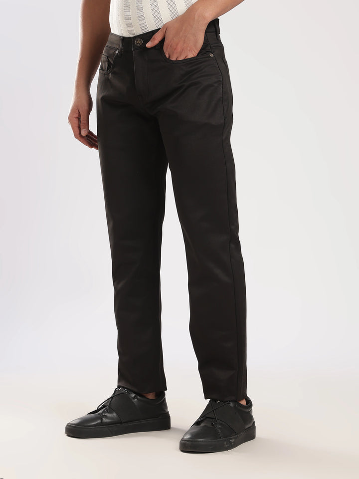 Black Cotton Regular Fit Trouser