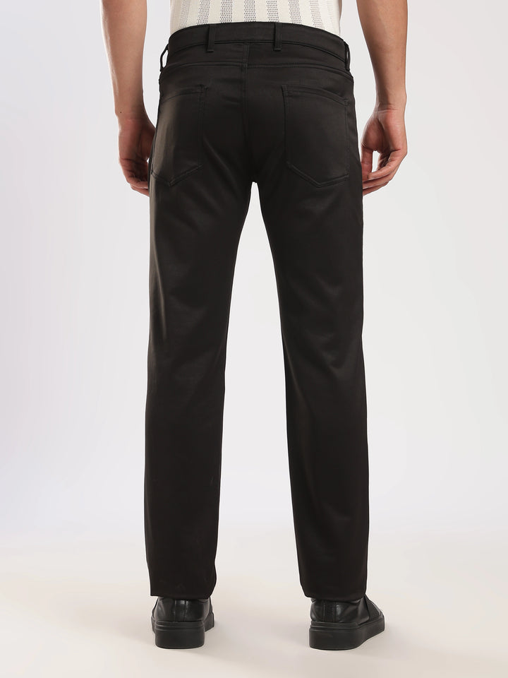 Black Cotton Regular Fit Trouser