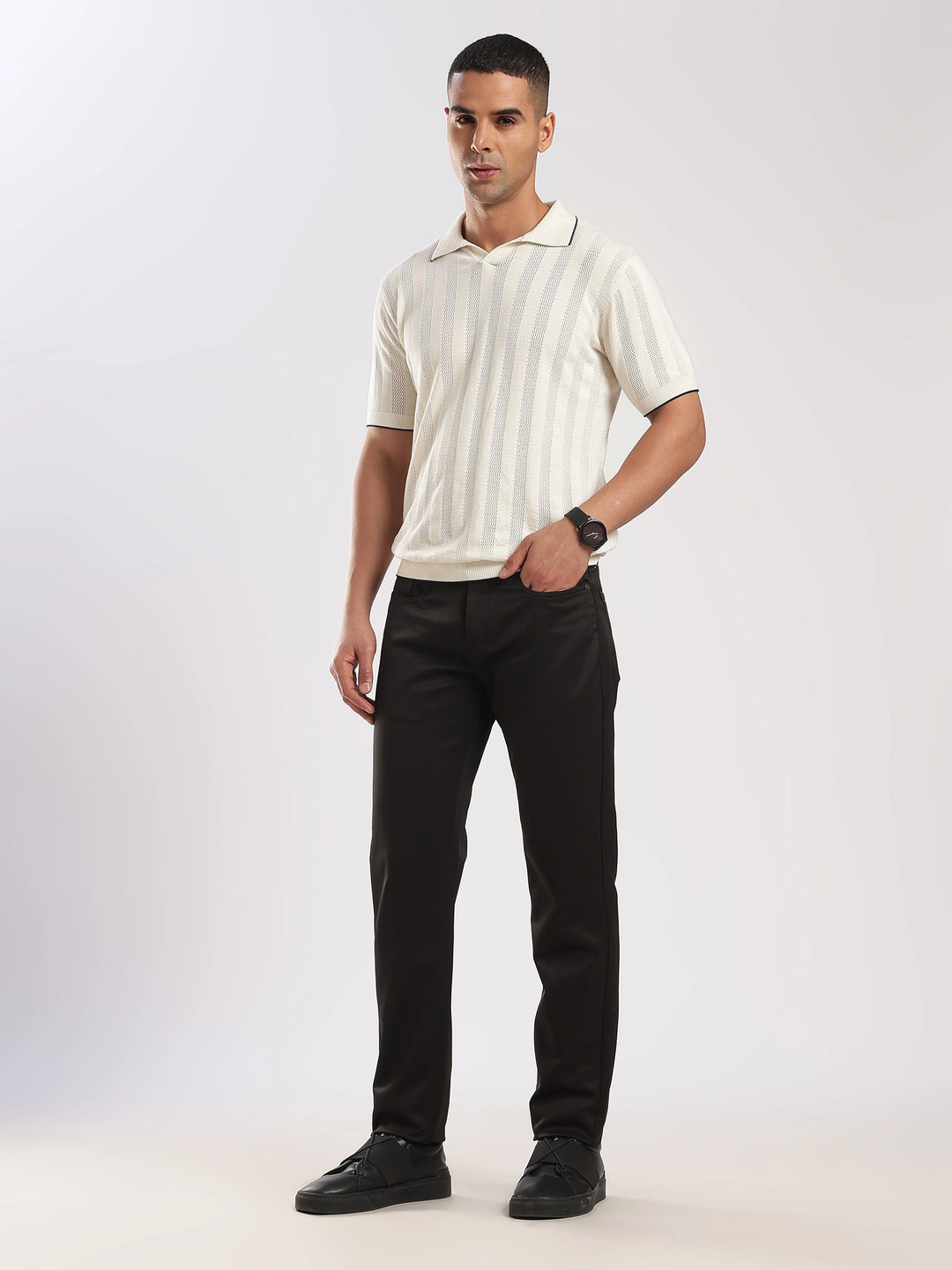 Black Cotton Regular Fit Trouser