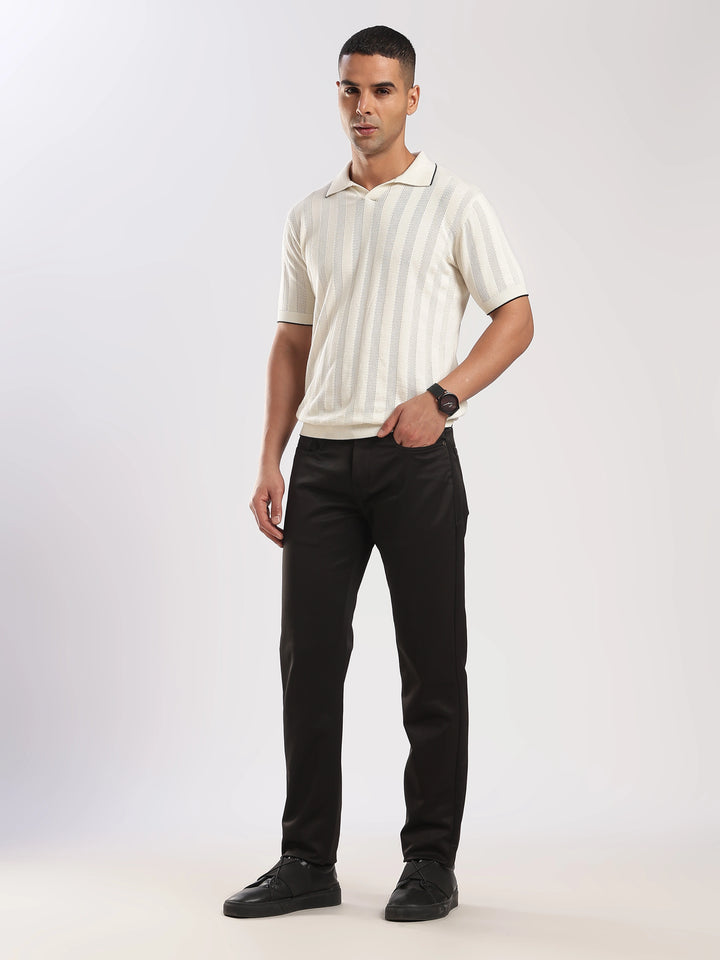 Black Cotton Regular Fit Trouser