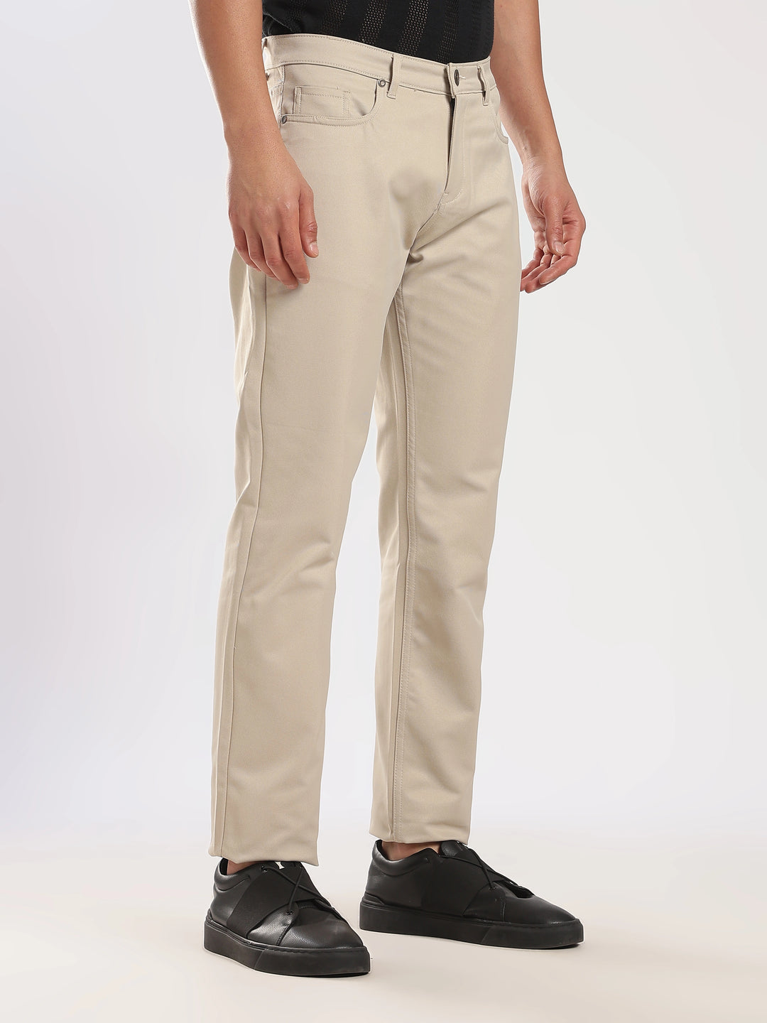 Beige Cotton Regular Fit Trouser