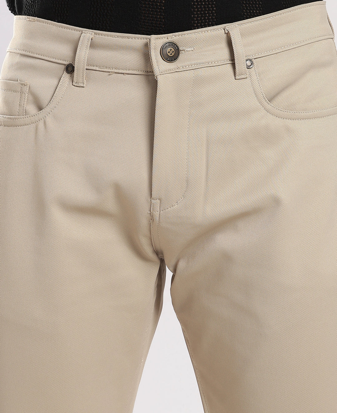 Beige Cotton Regular Fit Trouser