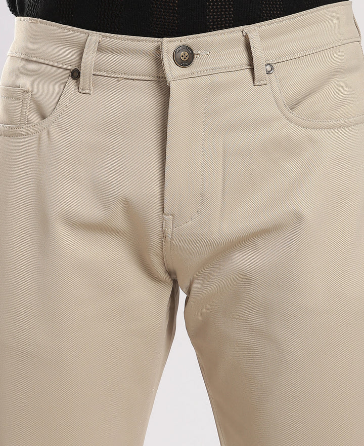 Beige Cotton Regular Fit Trouser
