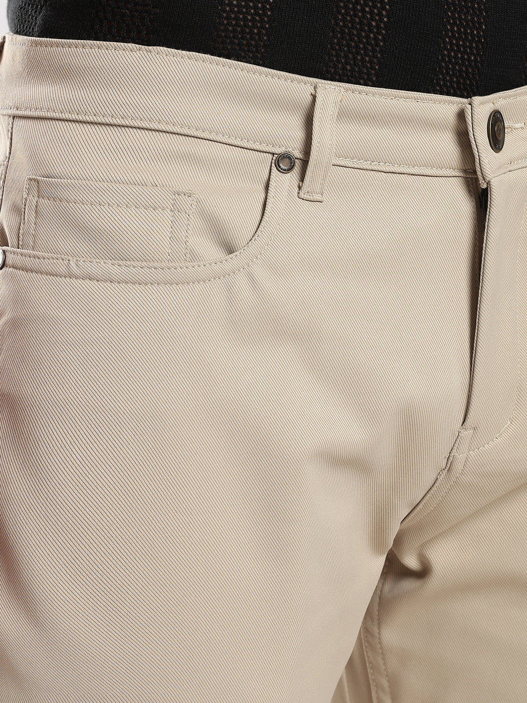 Beige Cotton Regular Fit Trouser