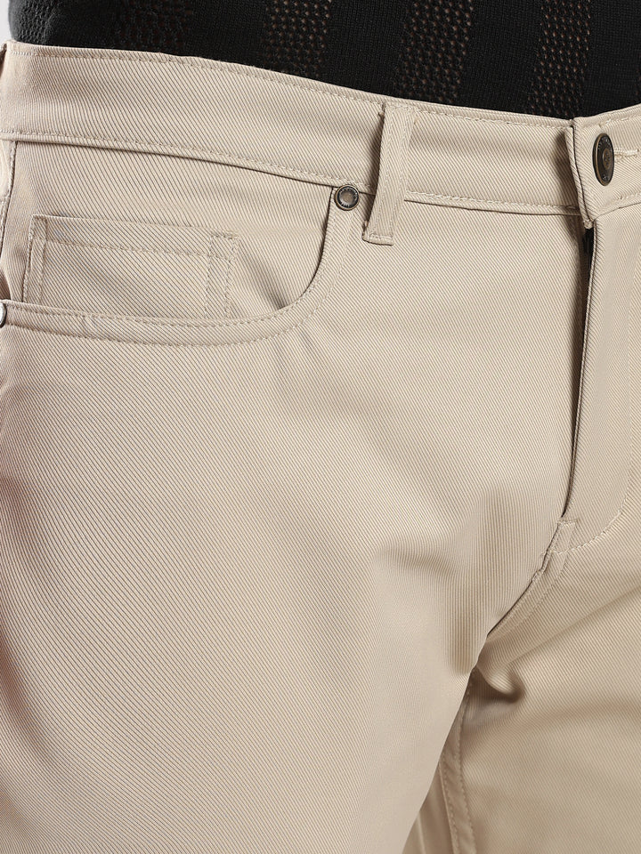 Beige Cotton Regular Fit Trouser