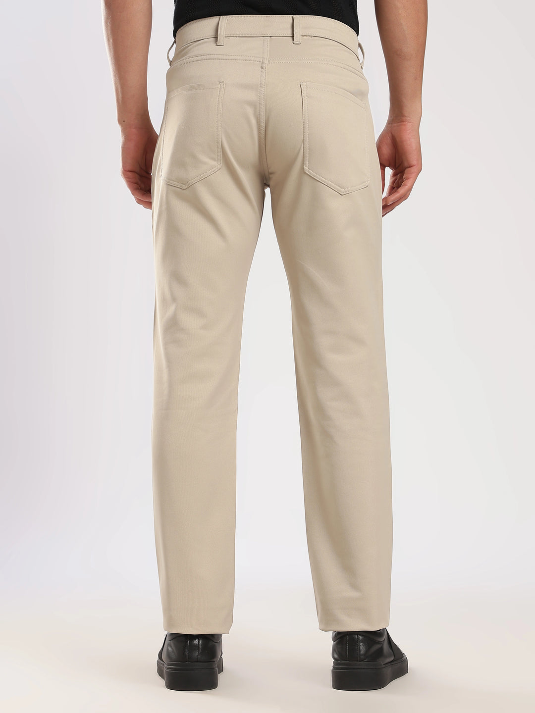 Beige Cotton Regular Fit Trouser