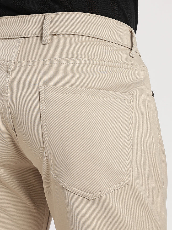 Beige Cotton Regular Fit Trouser