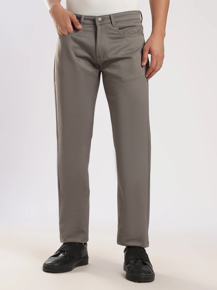 Grey Cotton Regular Fit Trouser