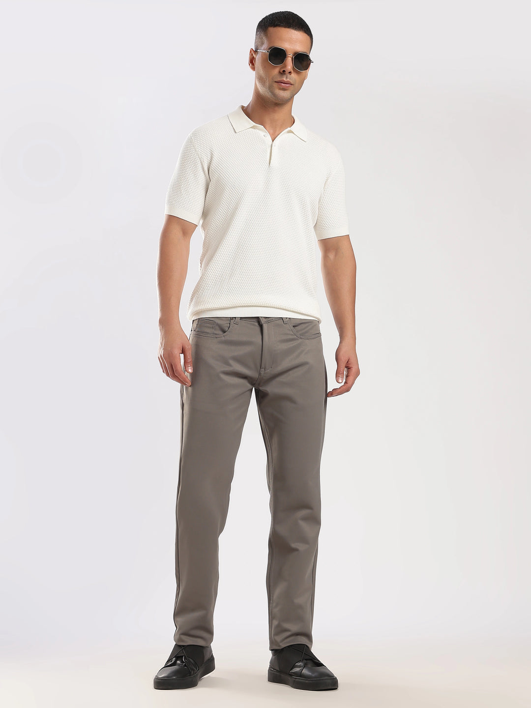 Grey Cotton Regular Fit Trouser