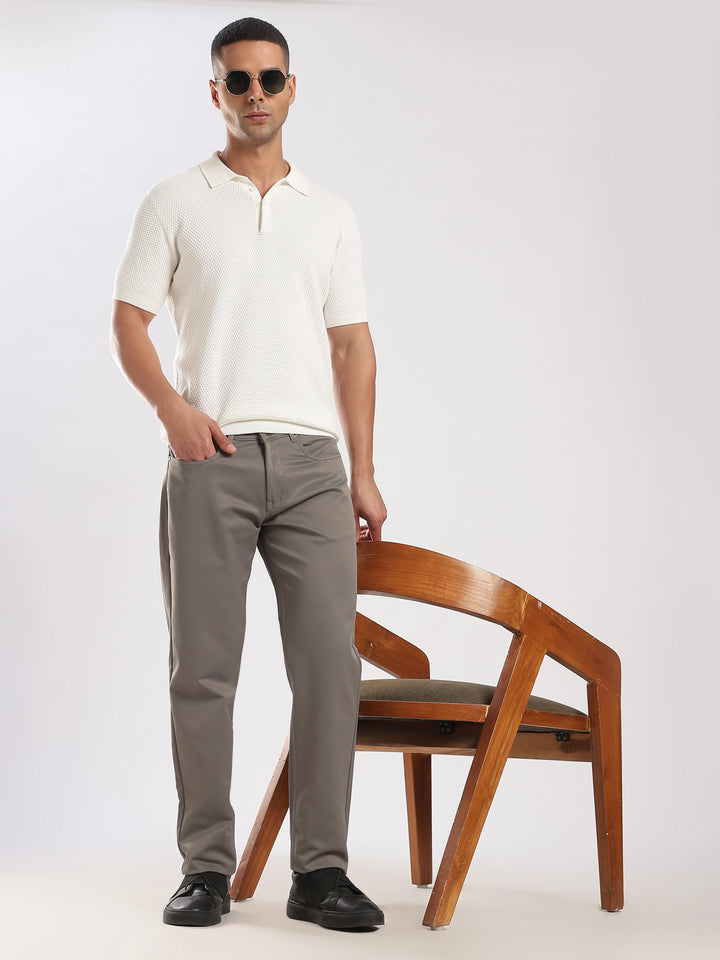Grey Cotton Regular Fit Trouser