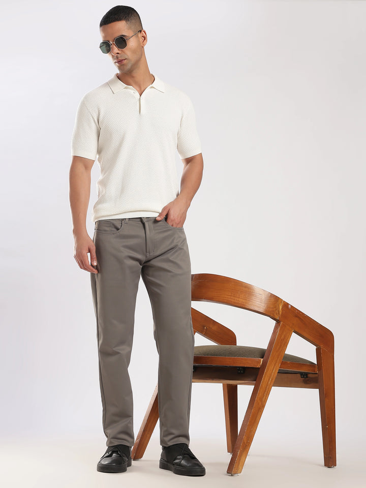 Grey Cotton Regular Fit Trouser
