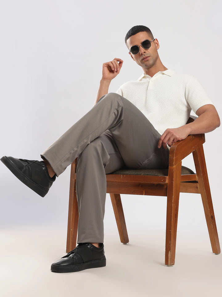 Grey Cotton Regular Fit Trouser