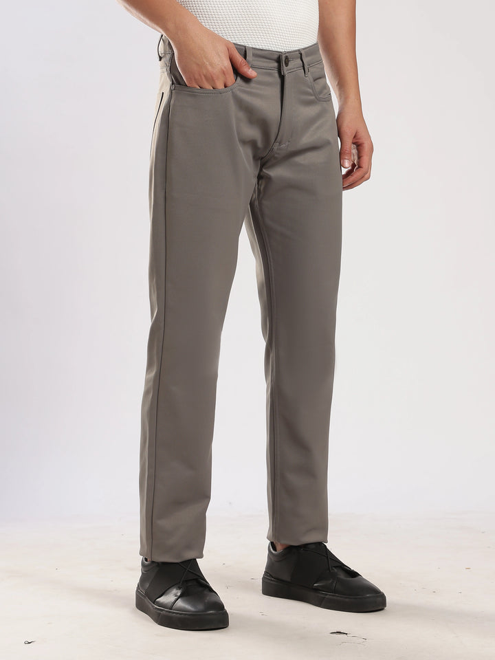 Grey Cotton Regular Fit Trouser