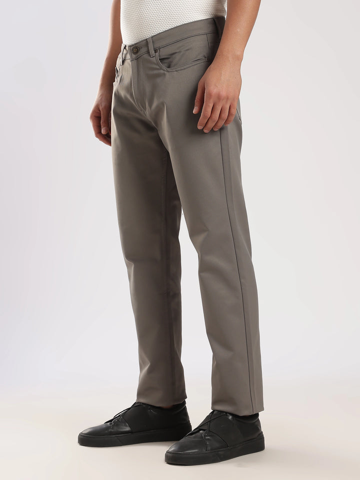 Grey Cotton Regular Fit Trouser