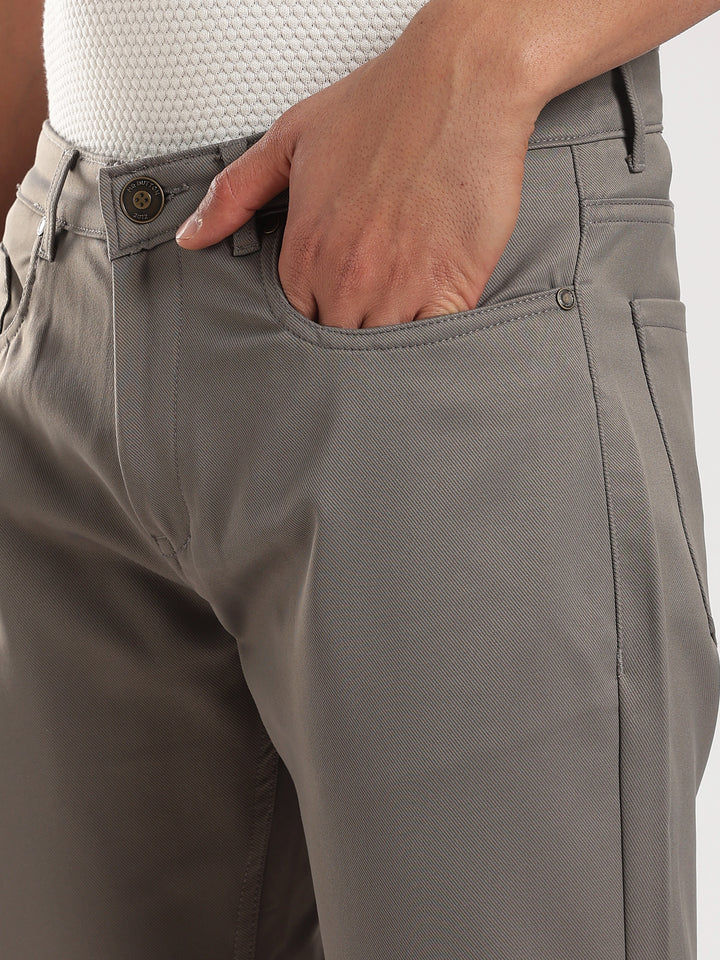 Grey Cotton Regular Fit Trouser