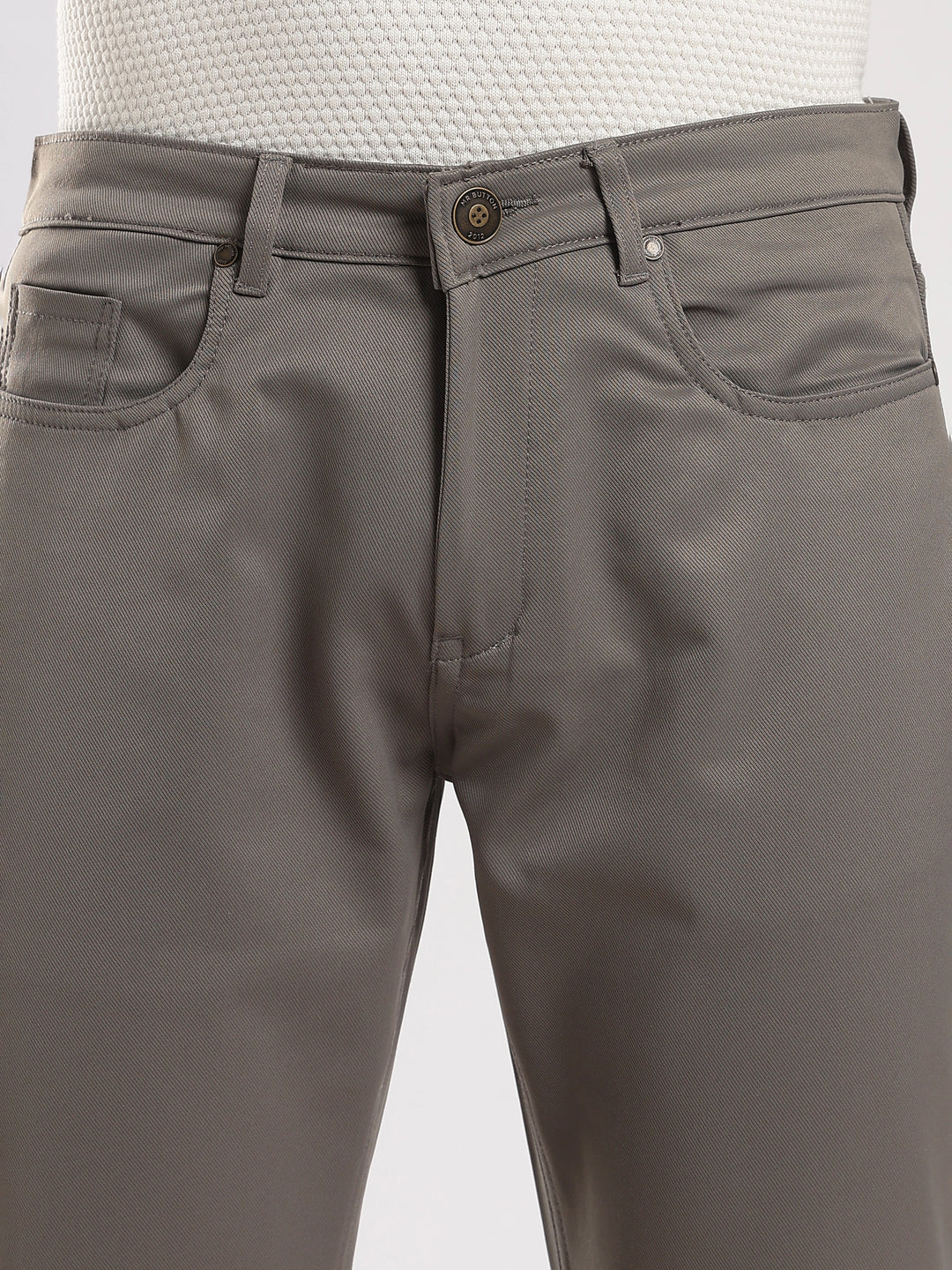 Grey Cotton Regular Fit Trouser