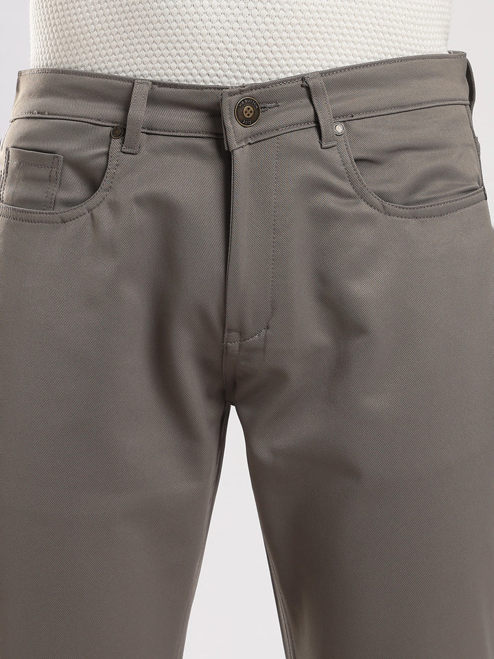Grey Cotton Regular Fit Trouser