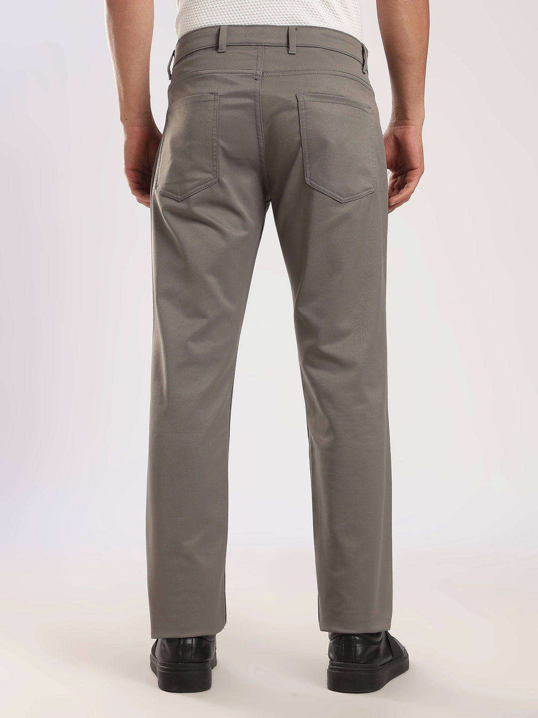 Grey Cotton Regular Fit Trouser